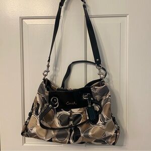 Coach Ashley Satin Scarf Logo Patent Black Leather Purse